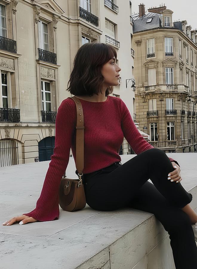 Styli Ribbed Knitted Bell Sleeve Top - Image 5